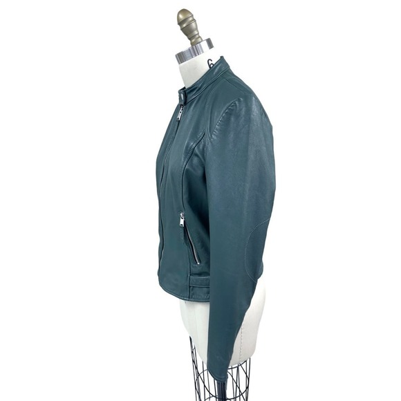 VTG Liebeskind Berlin Green Leather Jacket Sz L Poly Lined Adjustable Waist - Picture 7 of 10